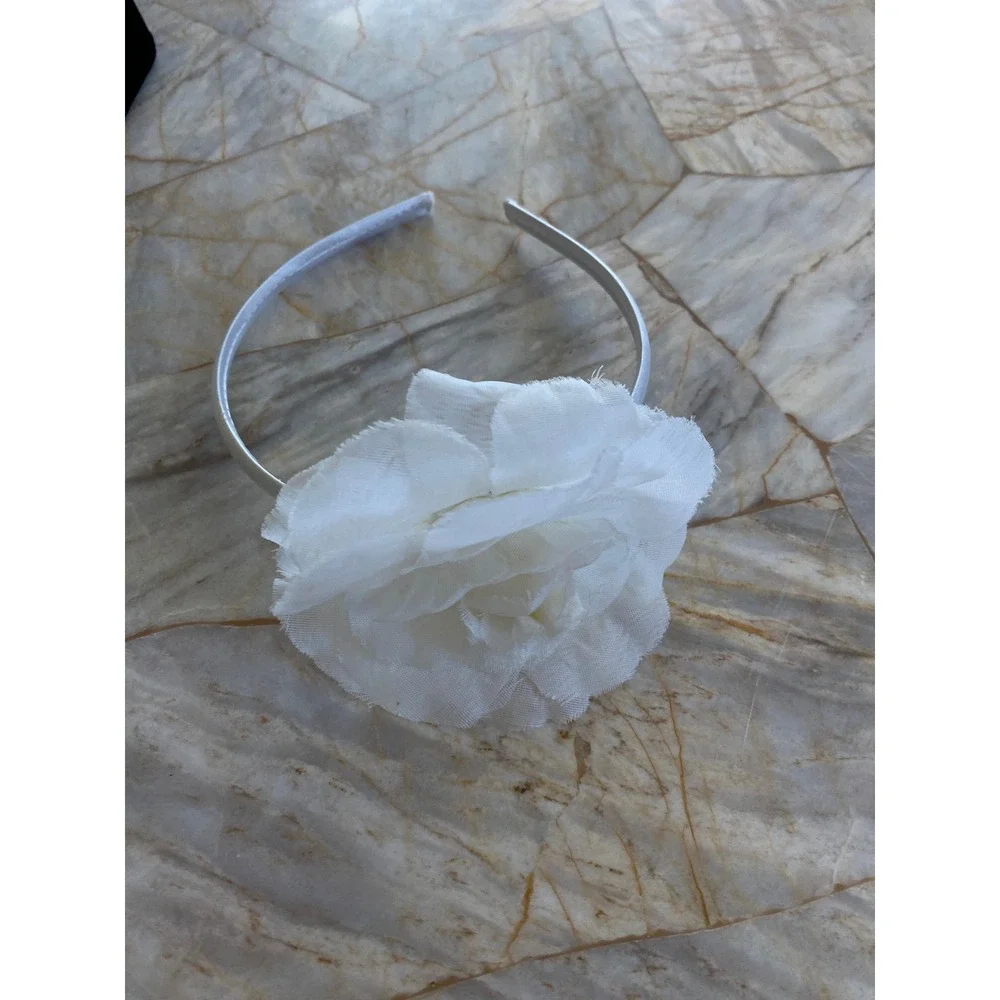 White Satin Floral Headband Large Chiffon Flower Wedding Bridal Hair Accessory